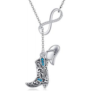 Collier Bottes De Cowboy En Argent Sterling S925 - Collier De Cowgirl - Bottes De Cowboy - Chapeau - Collier Country - Bijoux Pour Hommes Et Femmes,Argent Sterling - Neuf