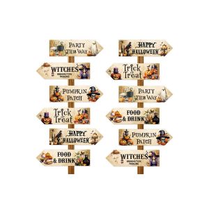12 panneaux fl&eacute;ch&eacute;s d'Halloween pour la d&eacute;coration de f&ecirc;te - Des bonbons ou un sort, des sorci&egrave;res, un champ de citrouilles, joyeux Halloween - Neuf