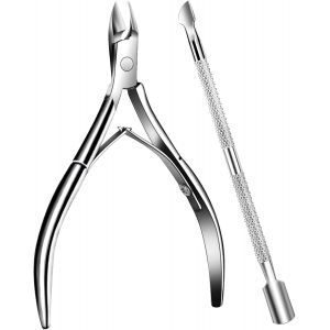 2 Pi&egrave;ces Coupe Cuticules, Ciseaux &Agrave; Cuticle De Pr&eacute;cision, Pince &Agrave; Cuticle En Acier Inoxydable, Avec La Couche Corn&eacute;e Pusher, Pour Peaux Mortes Et Cuticules D'ongles Et Orteil - Neuf