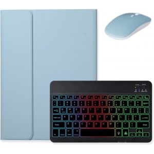 Étui Avec Clavier Rétroéclairé Pour Ipad Air 11"" M2/Air 5e 4e Génération Avec Souris, Étui Avec Clavier Rétroéclairé Amovible Pour Ipad Air 5 Air 4, Bleu Brume + Noir - Neuf