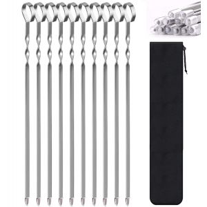 Lot De 20 Piques À Brochettes En Acier Inoxydable De 36 Cm, Réutilisables, Pour Barbecue, Légumes, Kebab, Viande, Légumes - Neuf