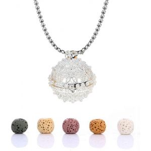 Kal-Collier Diffuseur Huiles Essentielles, Collier Femme Fantaisie, Inoxydable Bracelet D'aromathérapie Réglable Avec 5 Pierres De Lave, Bon Cadeau De Fête Des Mères Noël Saint-Valentin (B) - Neuf