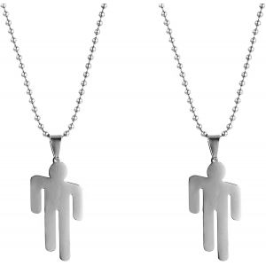 Stainless Steel Pendant Necklace For Couple Hip Hop Human, Chain Length 50 Cm, Ideal For Valentine's Day, Christmas And Birthday 2 Pieces (Silver), Stainless Steel - Neuf