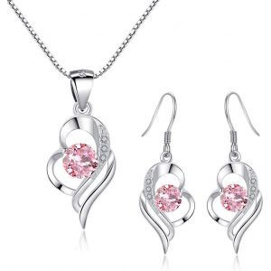 Trahoo-Ensemble De Parure Femme En Argent Fin 925 Avec Zircone Cubique, Boucles D'oreilles Collier En Forme De Coeur Hypoallergénique, Mariage Anniversaire La Fête Des Mères Cadeau Pour Femme Fille - Neuf