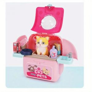 Chat rose - Ensemble de soins pour animaux de compagnie pour enfants, kit de m&eacute;decin, jeu de simulation, jouets de toilettage pour chien v&eacute;t&eacute;rinaire, chiot, Electrolux, sac &agrave; dos d'alimentation - Neuf