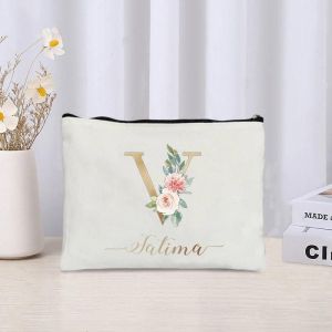 Trousse De Maquillage De Luxe Avec Nom Personnalis&eacute; Pour Femme, Trousse Cosm&eacute;tique En Toile, &Eacute;tui &Agrave; Crayons, Poudre De Rouge &Agrave; L&egrave;vres, Cadeau Personnalis&eacute; Pour Elle.05. - Neuf