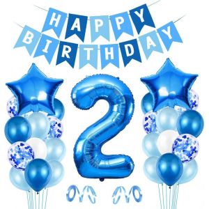 Ballon 2Er Anniversaire Bleu, Ballon 2 D&eacute;co Anniversaire, Ballon Feuille Happy Birthday, Ballon G&eacute;ant Feuille Num&eacute;ro 2, Ballon 2 D&eacute;co Anniversaire, D&eacute;co Anniversaire Gar&ccedil;on 2 An - Neuf