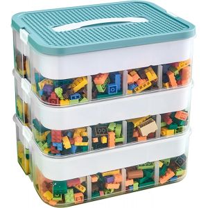 Jexnovashop-3 Couches Boite Rangement Jeux Bloc De Construction Enfant Jouets Empilable Organiseur Pour Briques Bac De Rangement Avec Plaque De Construction & Compartiments - Neuf