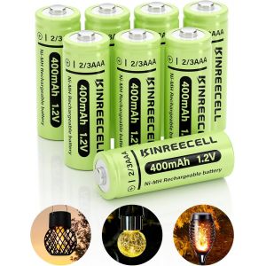 KALANKA-Lot de 8 piles solaires 2/3AAA 400 mAh NI-MH haute capacit&eacute; 2/3AAA 1,2 V avec faible auto-d&eacute;charge pour lampes solaires d'ext&eacute;rieur (2/3AAA, 400 mAh) - Neuf
