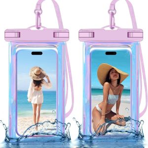 Jusqu'À 21,6 Cm Lot De 2 Pochettes Étanches Universelles Irisées Pour Téléphone, Grand Étui Étanche Pour Téléphone (Niveau De Protection Ip68) Sports De Plein Air Pour Apple Ip[CAR780065] - Neuf