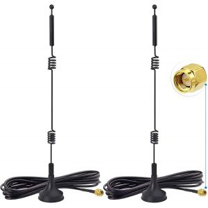 Bin Antenne WiFi SMA M&acirc;le Base Magn&eacute;tique Double Bande WiFi 2,4 GHz 5 GHz 5,8 GHz 9dBi (Paquet de 2) pour Cam&eacute;ra de S&eacute;curit&eacute; Vid&eacute;o sans Fil Enregistreur de Surveillance Camion Remorque Vue Arri&egrave;re - Neuf