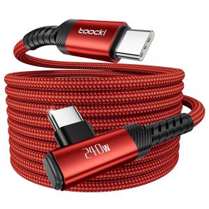Cable Usb C To Usb C 240W 3M, Charge Rapide Pd3.1 & Transfert De Donn&eacute;es 480Mbps, C&acirc;ble Type-C Angl&eacute; Tress&eacute; Nylon Pour Iphone 17 Pro Max/16/16 Pro Max/15, Macbook, Ipad, Galaxy S25, Rouge - Neuf