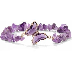 Eryi-Bracelet Pour Femmes, Bracelet En Cristaux Pour Femmes, Bracelet Papillon En Cristal, Bracelet En Perles D'améthyste Naturelle, Bracelet De Yoga Chakra, Bijoux En Pierre Naturelle - Neuf