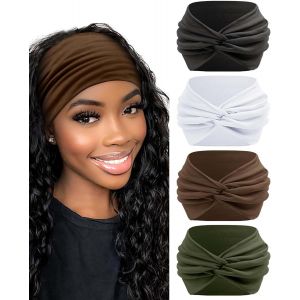 Kalanka-Bandeau Cheveux Femme, 18cm Extra Large Bandeaux Mode Pour Femmes Turban Femme Élastique Bandana 4 Pcs Serre Tete Femme Headband Multicolore Accessoires Cheveux - Neuf