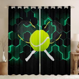 Chenquansarl-Rideaux De Fenêtre De Sport De Tennis, Jeux De Balles Vertes, Traitements De Fenêtre, Nid D'abeille Néon Hexagonal, Rideaux De Fenêtre Géométriques Pour La Décoration De La Maison, 2 - Neuf