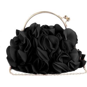 Pochettes &agrave; fleurs noires pour femmes, sacs de soir&eacute;e en satin &agrave; fleurs, sacs &agrave; main de f&ecirc;te, de bal - Neuf