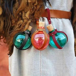 Alchimie Médiévale Flacon Rond Flacon Potion Bouteille Avec Un Porte-Cuir En Liège Steampunk Ceinture Accessoire Pour Gn Costume Cosplay Parfums - Neuf