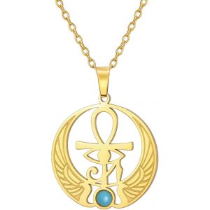 Kales-Collier Égyptien Amulette De Protection ?il D'horus Ânkh Et Scarabée Avec Pierre Saphir Bijou Égyptien Pour Hommes Et Femmes - Neuf