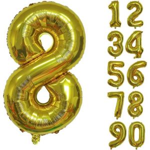 SJZG-Ballon G&eacute;ant En Aluminium En Forme De Chiffre Pour D&eacute;coration De F&ecirc;te D'Anniversaire, Nouvel An, F&ecirc;te Pr&eacute;natale, Anniversaire De Mariage (8) - Dor&eacute; - Neuf