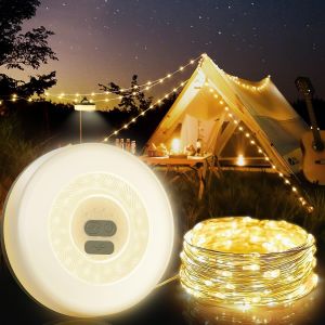 Kal-Guirlande Lumineuse Led D'extérieur Verte, Décorations Pour Camping, Camping-Car, Randonnée, 10 M, 100 Led, Lumières De Fête, 2 En 1, Lampe D'extérieur Rechargeable Portable Usb Avec Plusieurs - Neuf