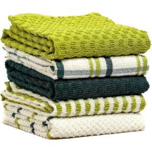 Eryi-Lot De 5 Torchons De Cuisine En Coton Éponge Super Absorbants, Doux À Séchage Rapide, Vert Sauge - Neuf