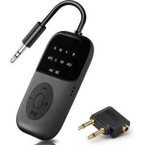 ERYI-Bluetooth 5.4 Transmetteur Récepteur, 2-En-1 Adaptateur Bluetooth Avion, Double Casque & 24H Autonomie - Pour Tv, Avion, Voiture, Tablettes, Casque Tv Sans Fil, Compatible Airpods & Aptx - Neuf