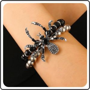 Kalsw-Gothique Strass Araignée Bracelet Perlé Boule Ronde Bracelet Élastique Araignée En Cristal Cz Bracelets Élastique Gothique Bijoux De Poignet Pour Les Femmes - Neuf