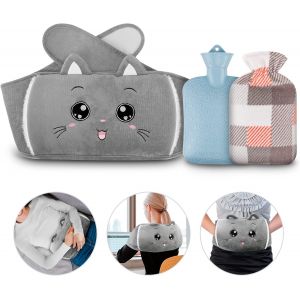 Ceinture Bouillotte 3 En 1, Bouillotte De 1 L Avec Housse, Jolie Ceinture Chauffante Pour Les P&eacute;riodes De Chat, Parfaite Pour Le Ventre, Le Dos, Le Cou Et Les &Eacute;paules (Chat) 2-Gris Chat-2 - Neuf