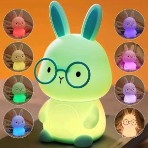 Cheng-Veilleuse Enfants Lapin Lampe, Silicone Veilleuse B&eacute;b&eacute;s,Tactile Lumiere D'allaitement Dimmable Avec 7 Couleurs, Rechargeable Pour Enfant Garcon Fille Lampe Chambre Night Light - Neuf