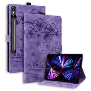 &Eacute;tui en cuir emboss&eacute; de chat cartoon Sakura pour Samsung Galaxy Tab S10 FE+, Violet - Neuf