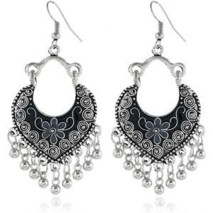 Kal-Boucles D'oreilles Bohèmes En Forme De Boule De Fleurs Pour Femmes Et Filles, Plaqué Argent, Émail, Lustre Bohème, Cerceau, Cloches Perlées, Jhumka, Bijoux Indiens Suspendus, Cadeaux - Neuf