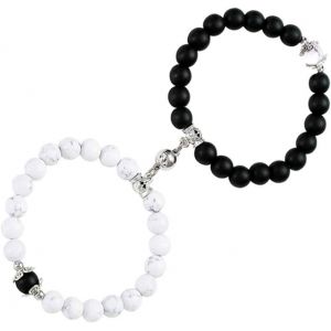 Kalsw-2 Pièces Attraction Mutuelle Obsidienne Magnétique Couple Bracelet Perle Noire Relation Correspondant Bracelet Bff Cadeau Bijoux - Neuf