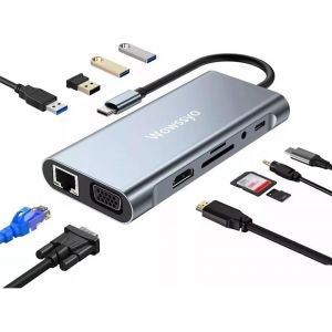 11-In-1 Docking Station Hub Usb C, Adaptateur Usb C Hdtv 4K, Vga, 3Xusb 3.0, Usb C, Lecteur De Cartes Sd/Tf, Gigabit Ethernet, Pd 100W, 3.5Mm Audio Pour Macbook Pro/Air & Laptop Windows Xps[Z1539] - Neuf