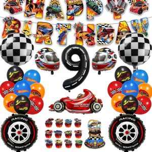 SJZG-54 Pi&egrave;ces Decoration Anniversaire Hot Whels 9 Ans Gar&ccedil;on Ensemble De F&ecirc;te D'Anniversaire Hot Whels, Ballon Deco Anniversaire, Ballons Set D'Anniversaire Pour Garcon - Neuf