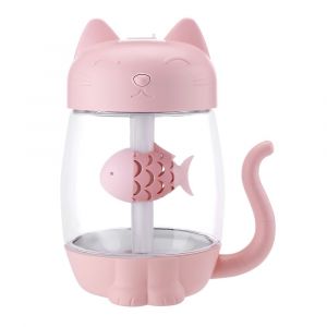 Humidificateur d'air rose 3 en 1 350 ml USB pour chat, mini humidificateur à brume fraîche, mini ventilateur USB pour bureau - Neuf