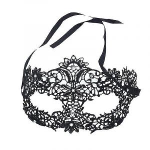 Masque Classique Pour Femmes Masque Pour Les Yeux En Dentelle Fleur Coeur Demi-Masque Facial Avec Diamant Pour La Fête D'halloween (Noir) - Neuf