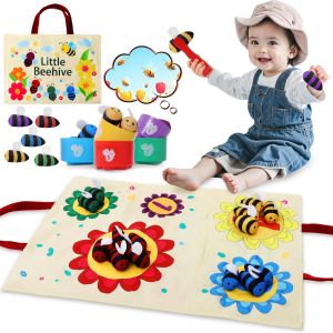 JGD-Jouet Enfant 1-3 Ans 15 Abeilles 5 Gobelets Empilables Colorés 1 Pince 1 Tapis de Jeu, Non Toxique et Lavable, Jeux Montessori pour Cadeaux d'anniversaire, Noël Rentrée Scolaire - Neuf