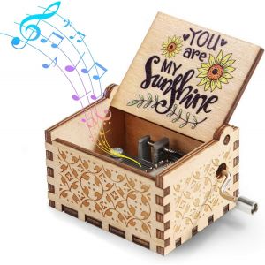 Bo&icirc;te &agrave; musique &laquo; You are My Sunshine &raquo;, petite bo&icirc;te &agrave; musique vintage en bois &agrave; manivelle, grav&eacute;e au laser et personnalis&eacute;e, cadeau id&eacute;al pour un anniversaire, No&euml;l, la Saint-Valentin, un annivers - Neuf