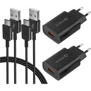 Eryi-Lot De 2 Chargeurs Usb, Chargeur Rapide Alimentation Avec Câble Usb C Pour Samsung Galaxy S22, S21,S20 Fe, S10,S9,S8 Plus, A[535] - Neuf