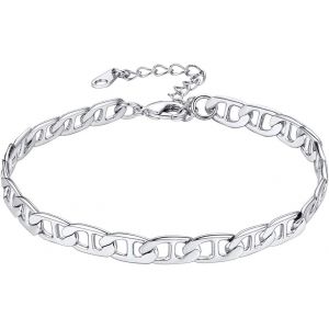 Chaîne De Cheville Femme 21cm/6mm Plaqué Or Blanc Bracelet Pieds À Maille Marine Accessoire Parfait Pour L'eté - Neuf