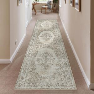 Tianyi-Tapis Vintage De Couloir 60x240 Cm, Beige Carpet Lavable En Machine Avec Dos Antidérapant, Tapis À Poils Courts Pour Couloir, Entrée, Cuisine, Corridor - Neuf