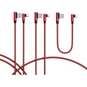 Câble Usb C, 3 Pack Type C À Angle Droit 90° À Charge Et Sync Rapide Compatible Avec Huawei P40, Moto G9, Xiaomi Note 10/11/Pro, Realme 8 Samsung A52, S22/S21/S20/Fe S10/A22/Pixel 6 Etc Rouge - Neuf