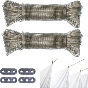 MEVRONISSHOP-AIMEKE 40 m Corde &agrave; Linge avec Noyau en Acier Fil a Linge Ext&eacute;rieur avec Tendeur, avec Rev&ecirc;tement PVC Corde a Linge Extra Solide pour l'int&eacute;rieur et l'ext&eacute;rieur (2 Pi&egrave;ces 20m) - Neuf