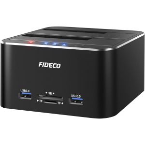 Station D'Accueil Pour Disque Dur, Usb 3.0 Aluminium Stations D'Accueil Pour Disque Dur 2,5""/3,5"" Sata Hdd Ssd, Lecteur De Carte Tf Et Sd, Prise En Charge Du Clone Hors Ligne - Neuf