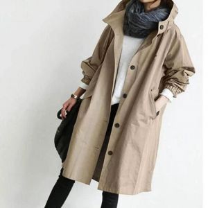 Manteau Décontracté Coupe-Vent Pour Les Femmes Boucle Avant Design Sweats À Capuche Avec Poignet Élastique Veste Mi-Longue Kaki,Xxxl - Neuf