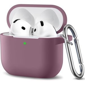 AirPods 4 Case (2024), Silicone Protective AirPods 4 Case, Protective Cover Compatible with Apple AirPods 4th Generation, AirPods 4 Case with Carabiner, Smoke Purple - Neuf