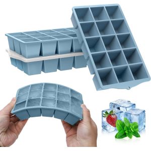 Tianyi-Bac A Glacon Avec Couvercle, Glacons Moule En Silicone Sans Bpa, Bac À Glaçons Empilable Pour Cocktail Whiskey Bebe Puree (Bleu, 4 Pièces) - Neuf