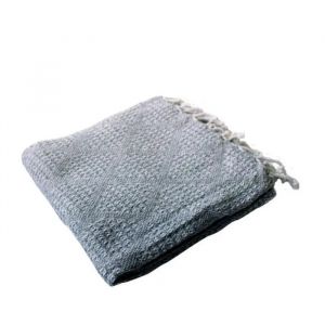 Plaid A Franges Effet Tricot 130 X 160 Cm Dune Gris Clair - Neuf