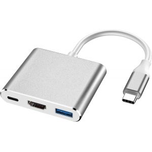LORANKA-Adaptateur USB C vers HD1,3-in-1 USB C HD1 Adapter,pour MacBook Pro/S8+/S9+/projecteur/Moniteur,Plug and Play (Argent) - Neuf