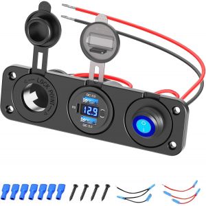 CMWX-3-USB Prise 12 V Panneau de Commutation: PD USB C Prise de Voiture DC 12V/24V Adaptateur Chargeur Allume-Cigare Étanche avec Voltmètre LED pour iPhone, Camping-Car, Bateau, Caravane, Camion - Neuf